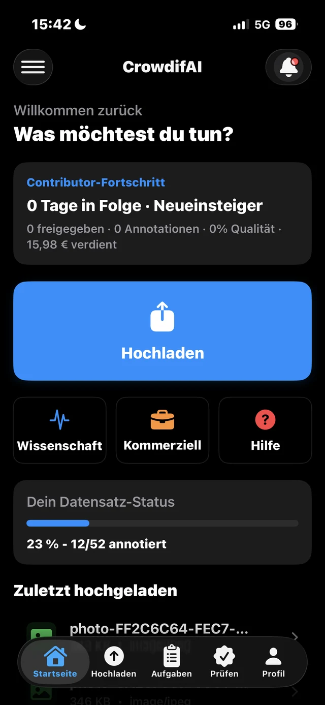 Crowdifai App – Startseite