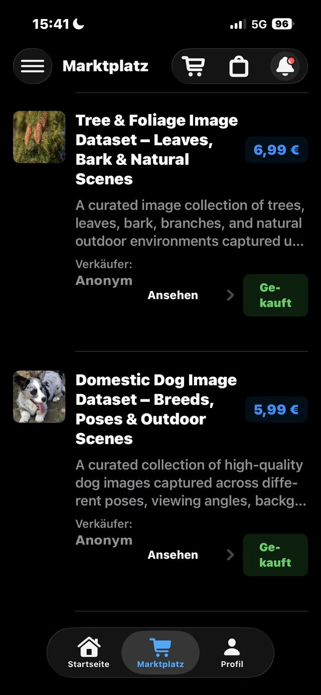 Crowdifai App – Marktplatz